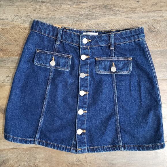 Zara Dresses & Skirts - Zara TRF Button Placket Foldover A-line Midi Blue Pocket Denim Jean Skirt